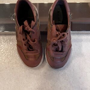 Burberry Childrens Signature Check Leather And Suede Sneakers Size 27